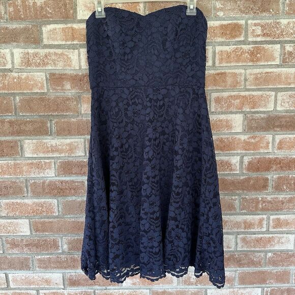 David’s Bridal Marine Blue Lace Bridesmaid Strapless Dress Short Cocktail Size 8 - Picture 1 of 8